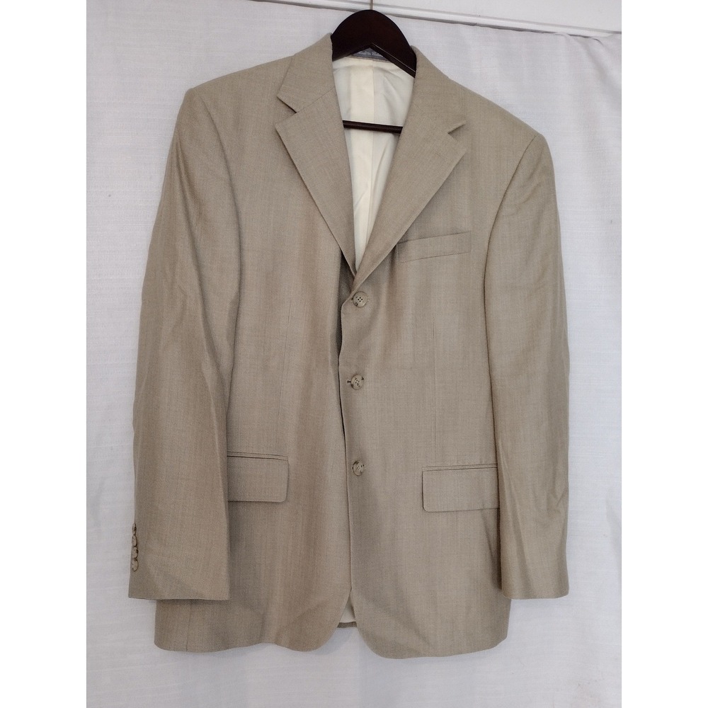 Oscar de la Renta Mens 41R Silk Wool Blend Blazer Sport Coat Tan 3 Button